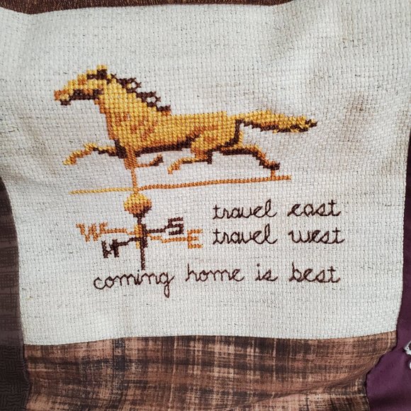 Cross Stitch Quilt Patchwork Lap Throw Blanket Hand Made Kitchen Theme 38" x 60" - Picture 5 of 14